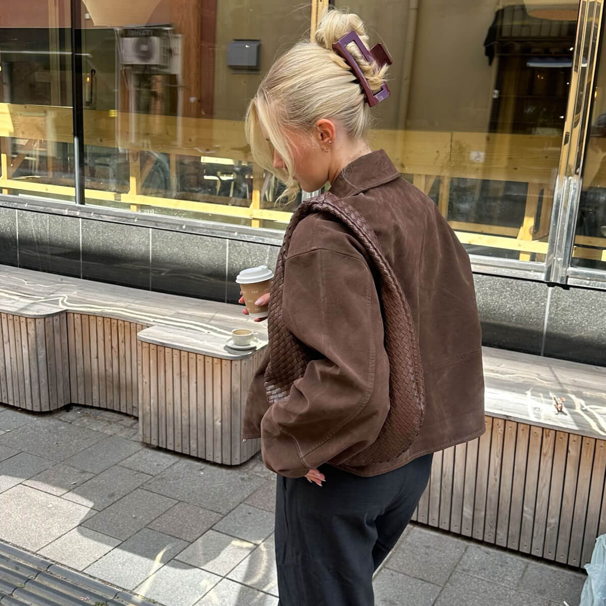 Glansig stor hårklämma i burgundy XL - för långt & tjockt hår